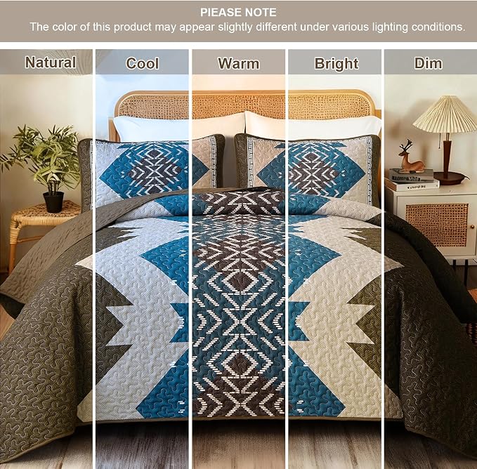 Dintszyayue Brown Boho Quilt Set Queen, Aztec Western Quilt Bedspread Set - Image 6