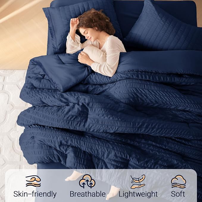 MUXHOMO 7 Pieces California King Comforter Set, Seersucker Bed in a Bag Cal - Image 2