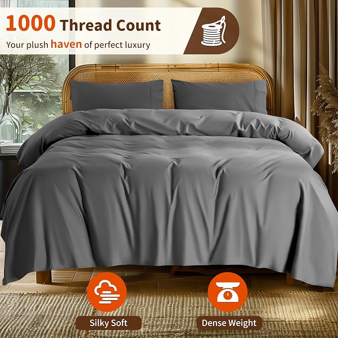 LBRO2M 1000 Thread Count 100% Egyptian Cotton Sheets Set Twin, 3 Piece Sets Bed - Image 2