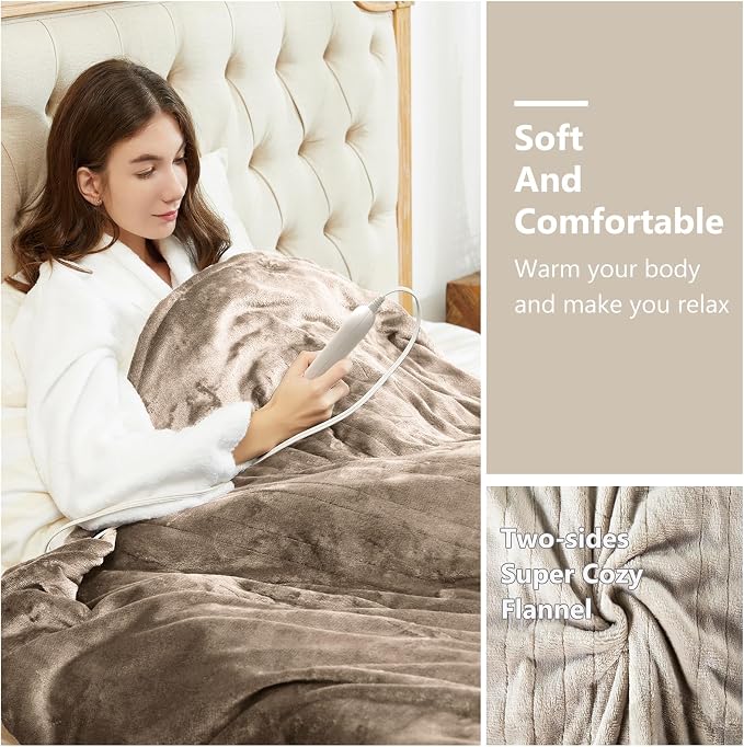 Tefici Electric Heated Blanket Queen Size, Dual Control Super Cozy Soft 2-Layer - Image 6