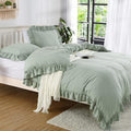 Ruffle Duvet Cover King Size, Sage Green, 104x90 in by CAROMIO