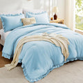 FUANNA Queen Comforter Set Light Blue, 3 Pieces Ruffle Queen Bed Set, Fluffy by FUANNA