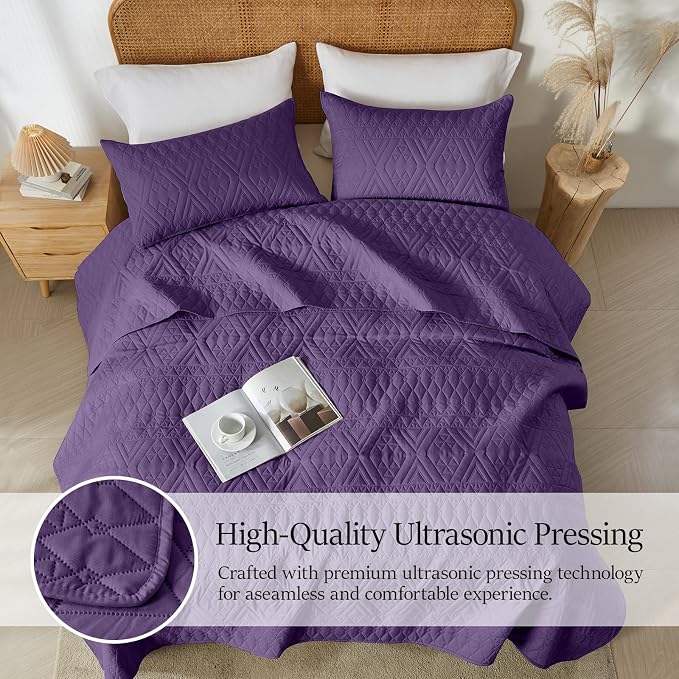 akkialla Twin Quilt Set, Dark Purple Lightweight Microfiber Bedspread Coverlet - Image 3