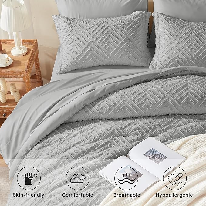 Zzlpp Full Comforter Set 7 Pieces, Light Grey Tufted Bed in a Bag - Image 3