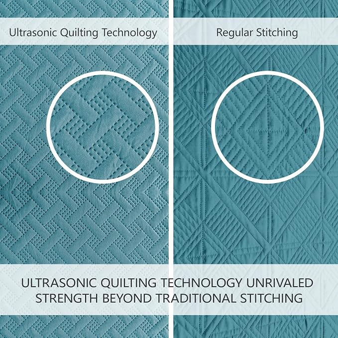 FLYMME Quilts Queen Size, Lightweight Teal Bedspreads, Basket Weave Pattern - Image 3