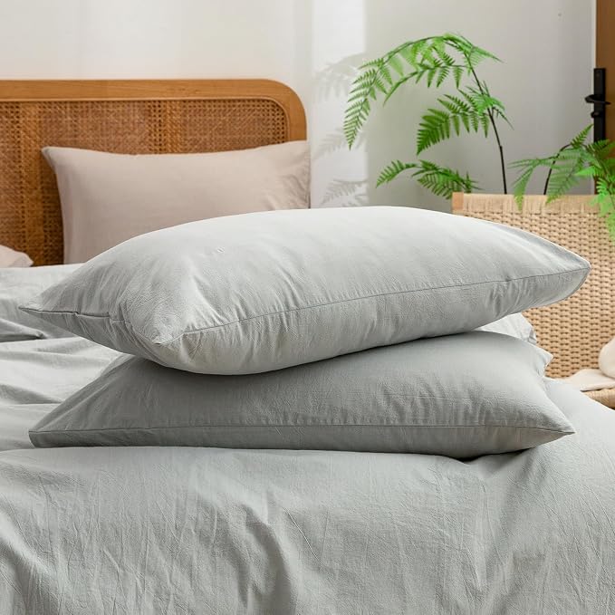 BESTOUCH Duvet Cover Set 100% Washed Cotton Linen Feel Super Soft Comfortable - Image 7