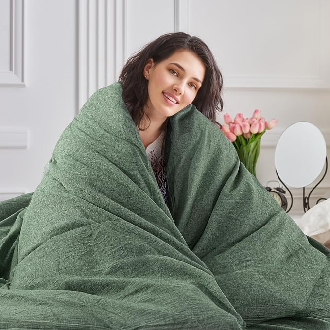 NEXHOME PRO Duvet Cover Queen 100% Washed Cotton, Organic Natural Linen Like - Image 7