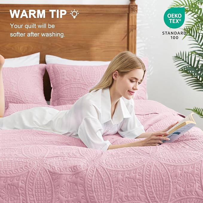 Love's cabin King Size Quilt Set Pink Bedspreads - Image 4