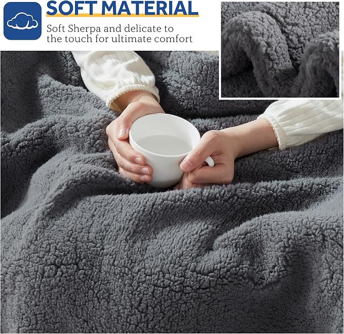 Sealy Electric Blanket Queen Size, Dual Control Soft Sherpa Heated Blanket - Image 8