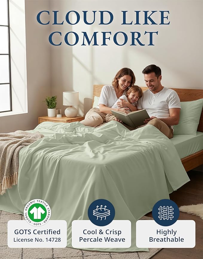 LANE LINEN 100% Organic Cotton Twin Sheets, Soft & Comfy Percale Weave - Image 2