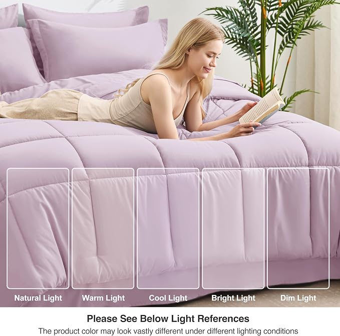 Love's cabin Twin XL Comforter Set Light Purple, 5 Pieces Twin XL Bed in a Bag - Image 7