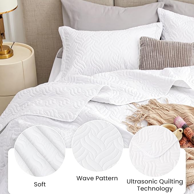 Love's cabin Quilts for Full Bed White Bedspreads Bedding Set - Image 4