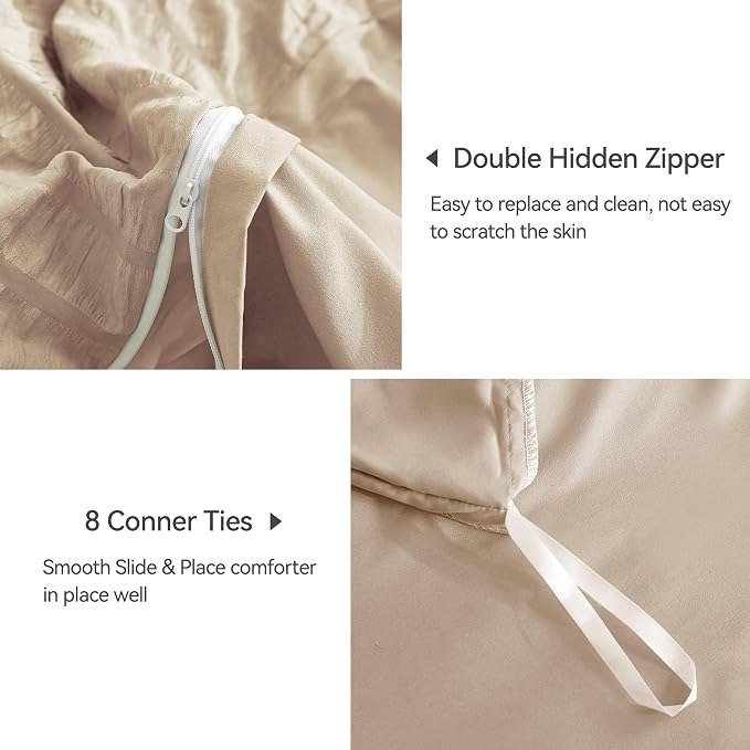 JELLYMONI Khaki Duvet Cover Full Size, Soft Breathable Seersucker Duvet Cover - Image 5