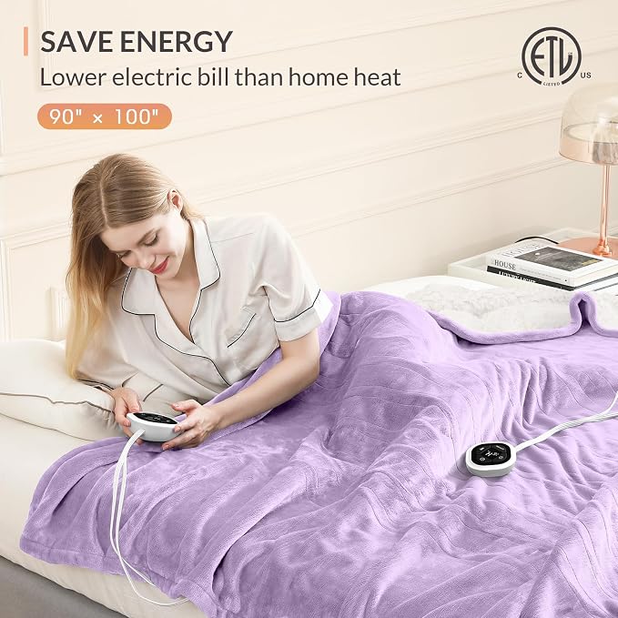 HOMLYNS LuxeHeat Heated Blanket Electric Blanket King Size, Soft Flannel Sherpa - Image 6