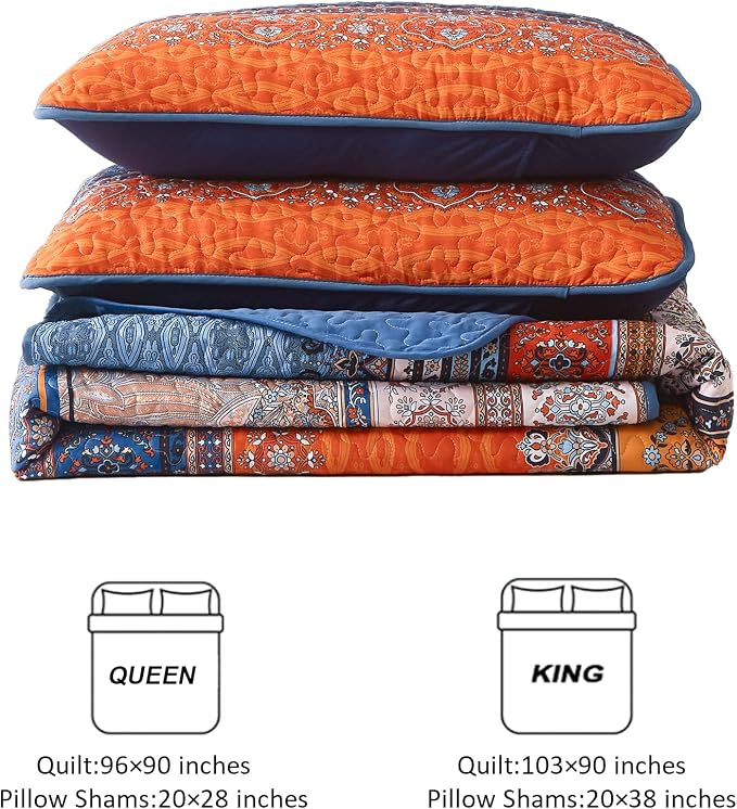 WONGS BEDDING Boho Fall Queen Quilt Set, Lightweight Microfiber Bed Decor - Image 7