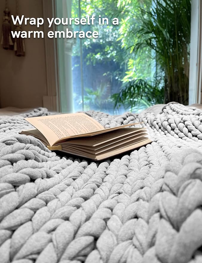 YnM 100% Cotton Weighted Blanket, Handmade Chunky Knitted Throw, No fillers - Image 3