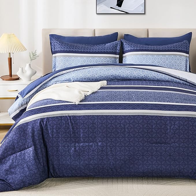 WONGS BEDDING Comforter Set Queen Size 7 Pieces, Patchwork Soft Lightweight - Image 8