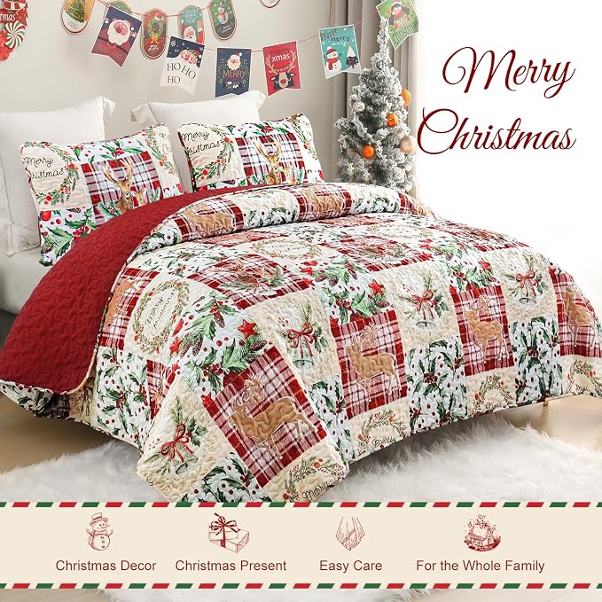 Exclusivo Mezcla Reversible Christmas Quilts Queen Size - Image 2