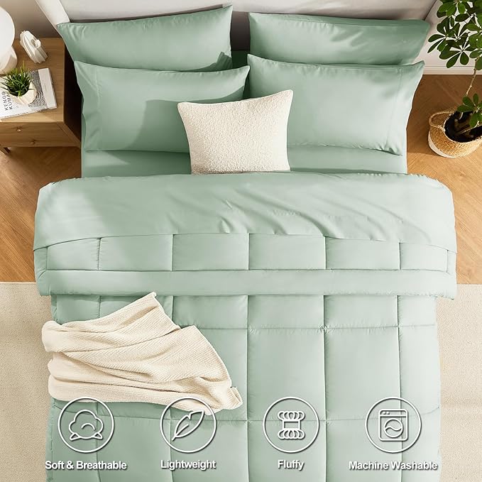 CozyLux Twin XL Comforter Set Sage Green, 5 Pieces Twin Extra Long Bed in a Bag - Image 2