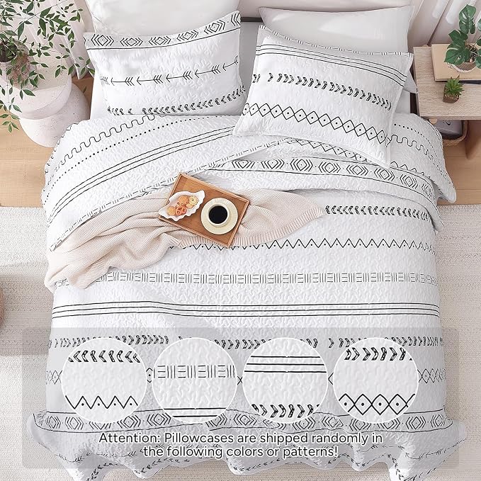 Andency White Quilts Queen Size, 3 Pieces Queen Quilt Bedding Set Boho - Image 3