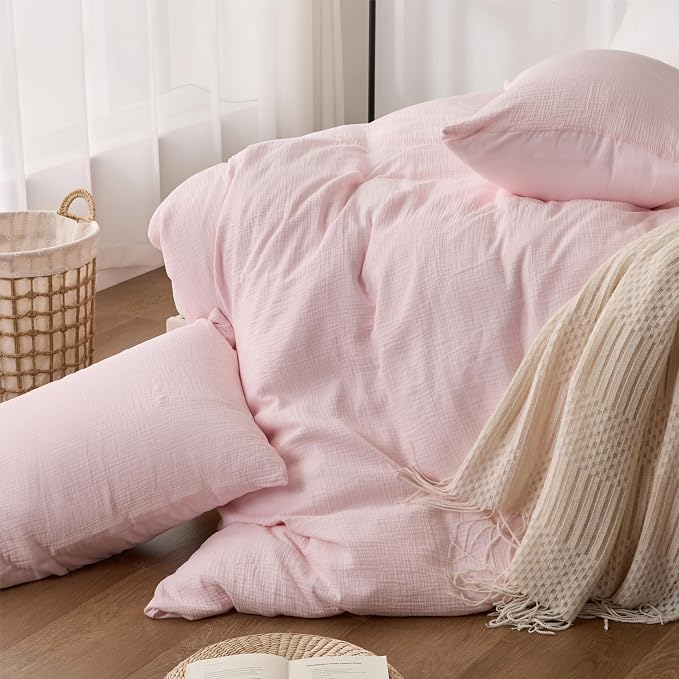 Pink Duvet Cover King, 100% Sandwashed Cotton Soft King Size Duvet Cover Set 3 - Image 9
