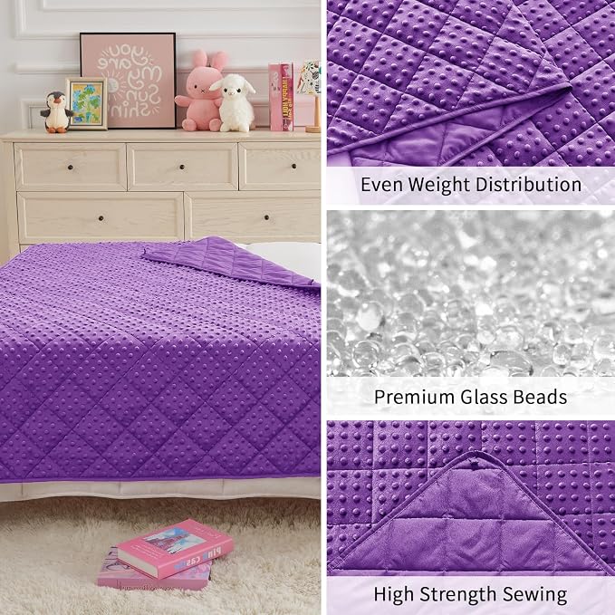 Purple Weighted Blanket Kids 10lbs, Twin Size Breathable Cooling Minky Heavy - Image 8