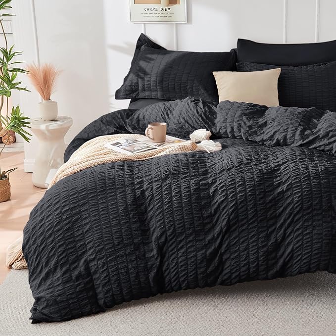 HYMOKEGE Black Twin Comforter Set Seersucker 5 Pieces, All Season Luxury Bed in - Image 2