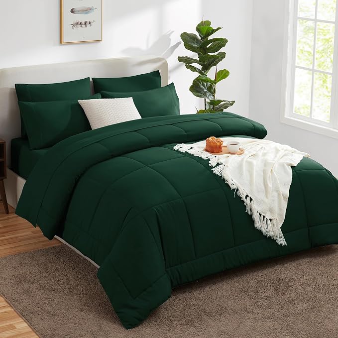 CozyLux Oversized Queen Comforter Sets Emerald Green, 7 Pieces Bed in a Bag - Image 8