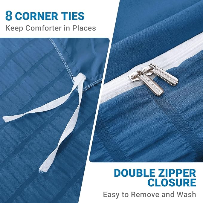 HYMOKEGE Teal Twin Size Duvet Cover, Ultra Soft 2-Piece Seersucker Duvet Cover - Image 5
