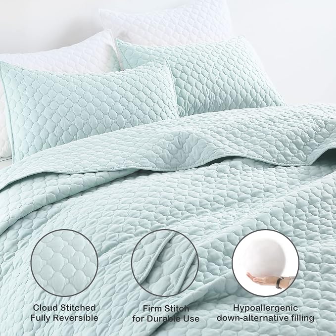 HORIMOTE HOME Quilt King Size Aqua Blue, Lightweight Quilt - Image 3