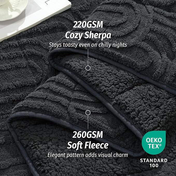 Wemore Jacquard Fleece Weighted Blanket Queen Size 60" x 80" 20lbs, Ultra Soft - Image 3