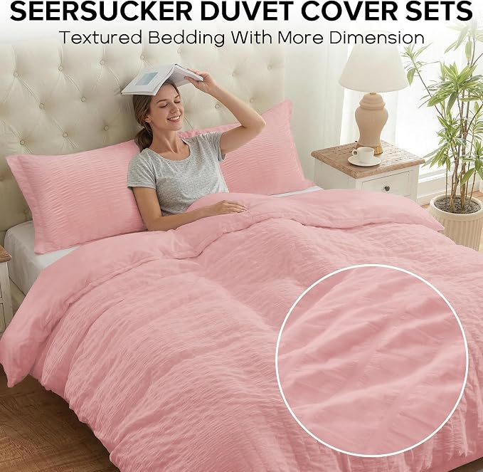 Cozyide Pink Duvet Cover Full Size, 3 Pieces Bedding Duvet Covers, Soft - Image 2