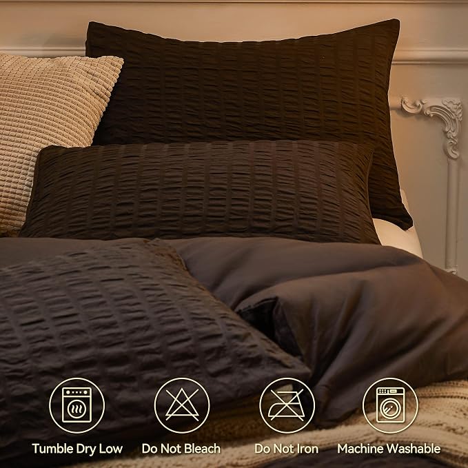 JELLYMONI Black Duvet Cover King Size, Soft Breathable Seersucker Duvet Cover - Image 4