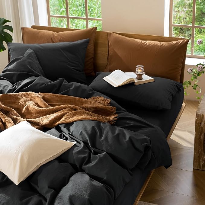 MooMee Bedding Duvet Cover Set 100% Washed Cotton Linen Like Textured - Image 8