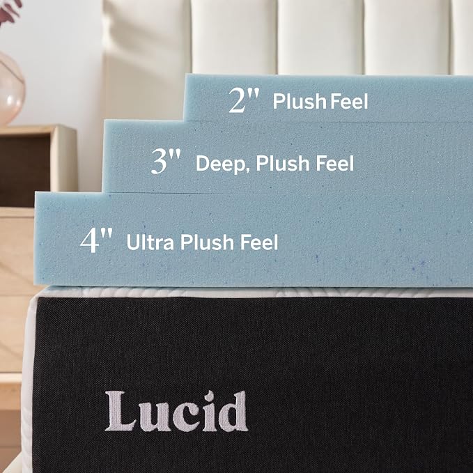 Lucid 3 Inch Memory Foam Mattress Topper, Twin Size – Cooling Gel Bed Topper – - Image 3
