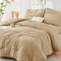 HYMOKEGE Khaki King Size Comforter Set Seersucker 7 Pieces, All Season Luxury by HYMOKEGE