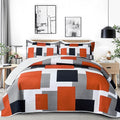 Tyrot 2 Piece Orange Grey Quilt Set Twin Size Black White Gray Geometric by TyrotHomeDecor