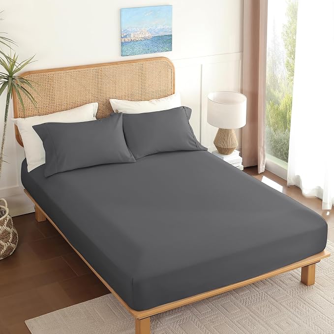 Queen Sheet Set 4 Pieces, Wrinkle Free, Oeko-Tex Certified Bedsheets，Dark Grey - Image 7