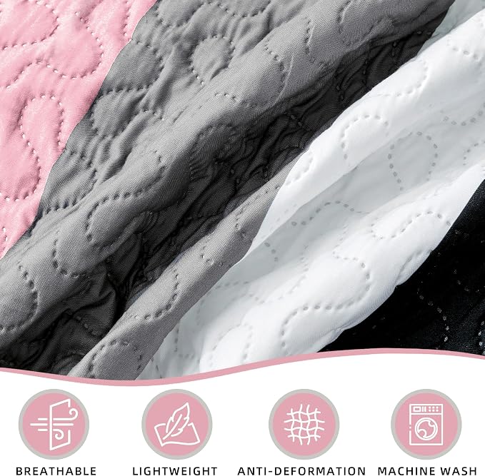 Tyrot 3 Piece Pink Grey Quilt Set King Size Pink Gray White Geometric - Image 6