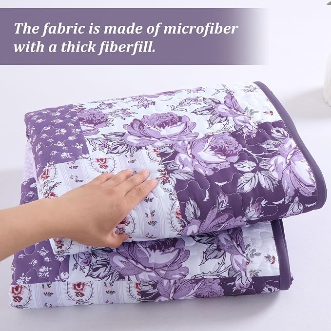 Anibedding Floral Patchwork Quilts Queen Size, 3Pieces Boho Farmhouse Floral - Image 5