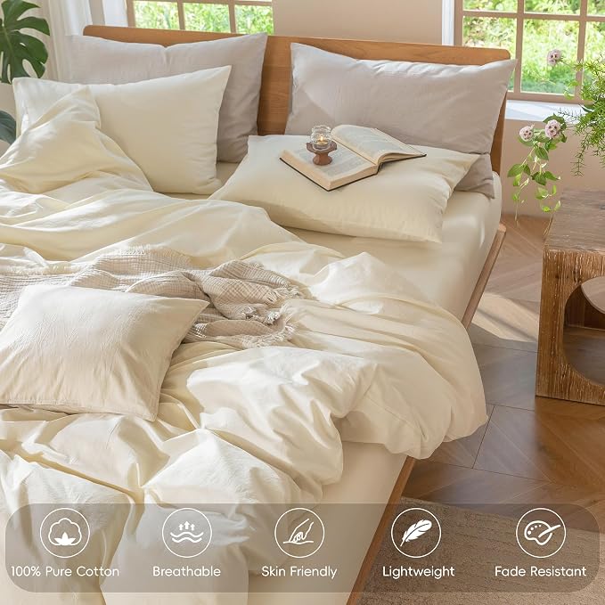 MooMee Bedding Duvet Cover Set 100% Washed Cotton Linen Like Textured - Image 4
