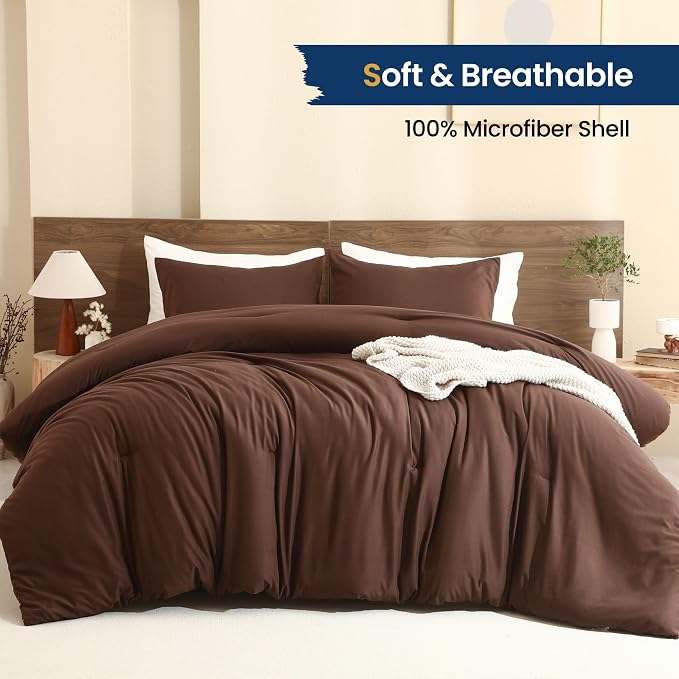 Paxrac Brown Oversized Queen Comforter Set 98x98In, 3 Pieces Comforter Set - Image 2