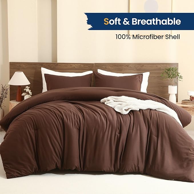Paxrac Brown Oversized King Comforter Set 120x98In, 3 Pieces Comforter Set - Image 2
