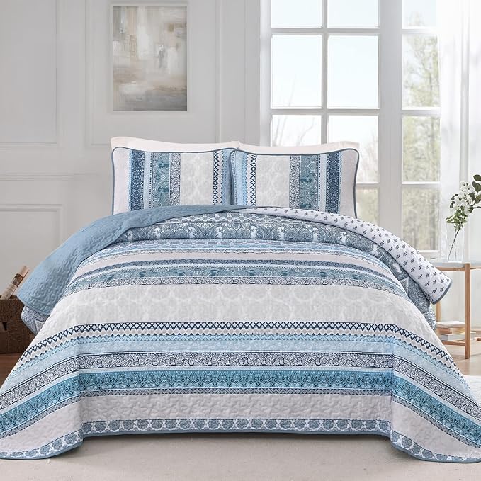 WONGS BEDDING Boho Quilt Set Oversize California King Size, Lightweight by WONGSBEDDING