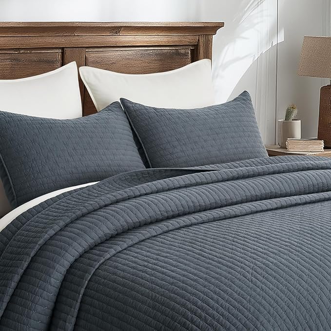 EVERGRACE Cross Stitch Pre-Washed Cotton Quilt Bedding Set King Size, Oversized - Image 2