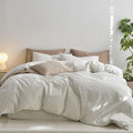 MooMee Striped Duvet Cover Set 100% Washed Cotton Linen Like Textured by MOOMEE