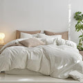 MooMee Striped Duvet Cover Set 100% Washed Cotton Linen Like Textured by MOOMEE