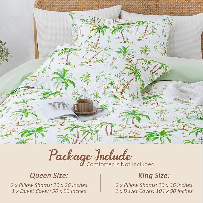 LONAVA Queen Tropical 3 Pcs Duvet Cover Set, Breathable Soft Microfiber Sage - Image 5