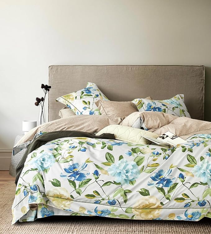 SLEEPBELLA Duvet Cover King, 600 Thread Count Cotton 3pcs Bedding Set Blue by SLEEPBELLA