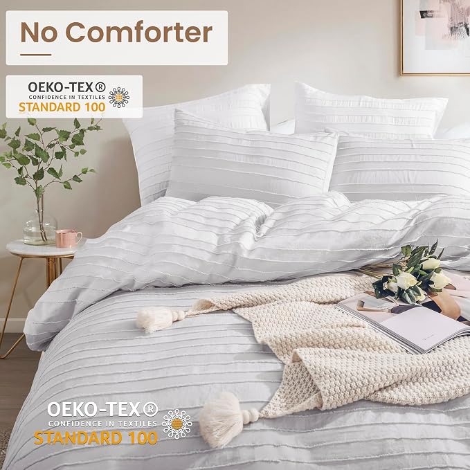 NEXHOME PRO Duvet Cover King, Light Grey 3 Pieces Boho Tufted Duvet Cover Set - Image 3